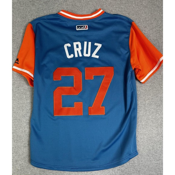 Miami Marlins‎ Shirt Mens Medium Blue Orange MLB Baseball Cruz 27 Stitched - Picture 2 of 8